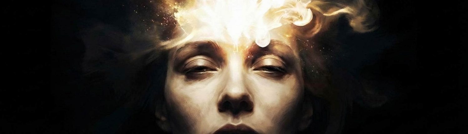 Représentation artistique de l'esprit d'un médium recevant un flash de clairvoyance intense.