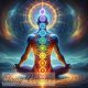 Image des 7 chakras du corps humain, représentés sous la forme de spirales d'énergie vibrantes et lumineuses alignées le long de la colonne vertébrale, de la base au sommet de la tête, chacune dans la couleur qui lui correspond. Cette représentation met l'accent sur l'interconnexion des domaines physique et spirituel par le biais du flux d'énergie au sein des chakras.