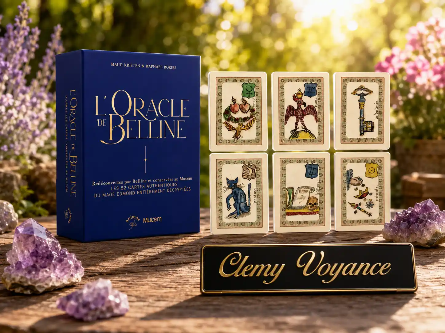 Jeu de cartes de l'Oracle de Belline photographié avec son coffret
