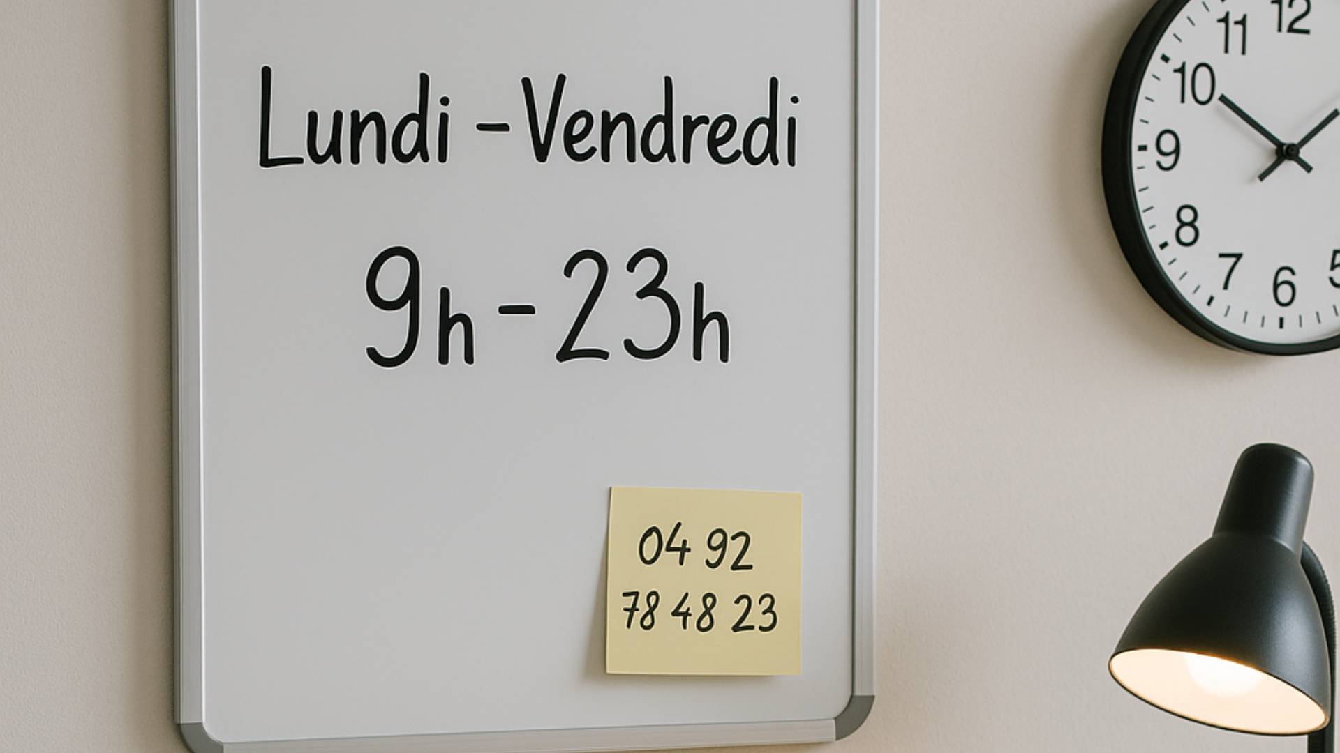 Tableau blanc indiquant les horaires de consultation et le numéro de téléphone – Clémy Voyance