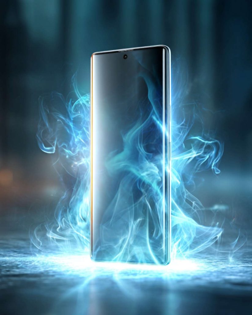 Téléphone entouré d’un halo lumineux