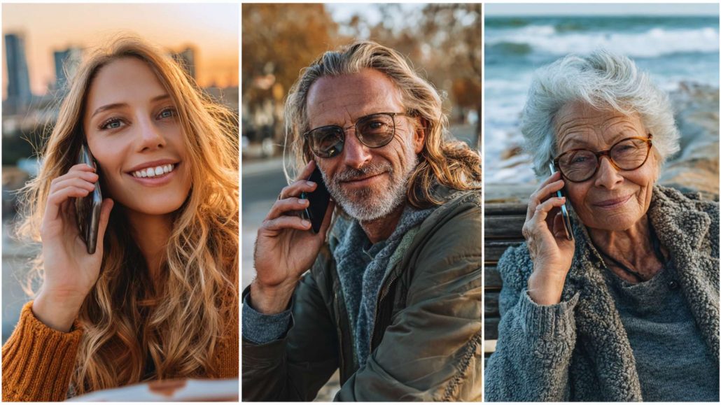 Diverses personnes de différents âges en train de faire une consultation de voyance par téléphone