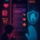 Enfant au smartphone face à offres agressives et bouclier de protection.