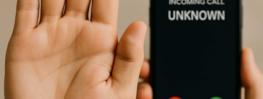 Une main qui indique qu'il ne faut pas répondre à l'appel commençant par 089