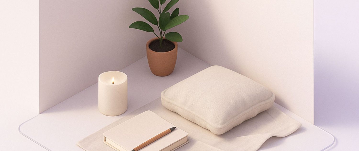 Coin tranquille avec carnet, coussin et plante, illustration déjà utilisée dans l'article