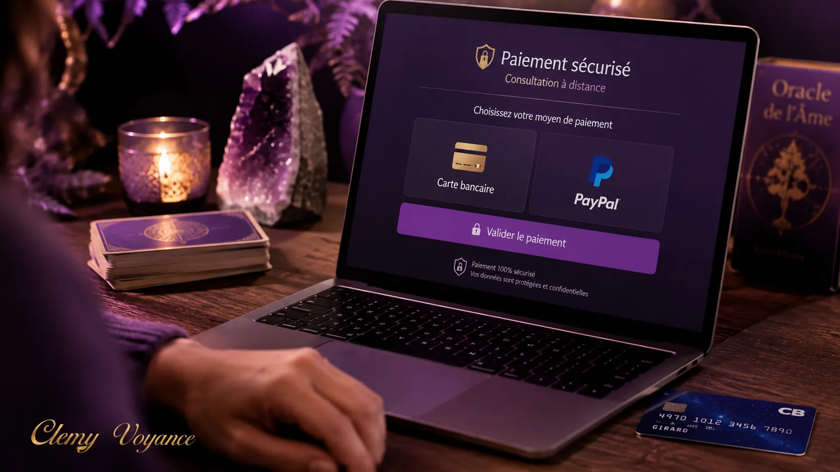 Paiement sécurisé par carte bancaire ou PayPal avant une consultation de voyance à distance