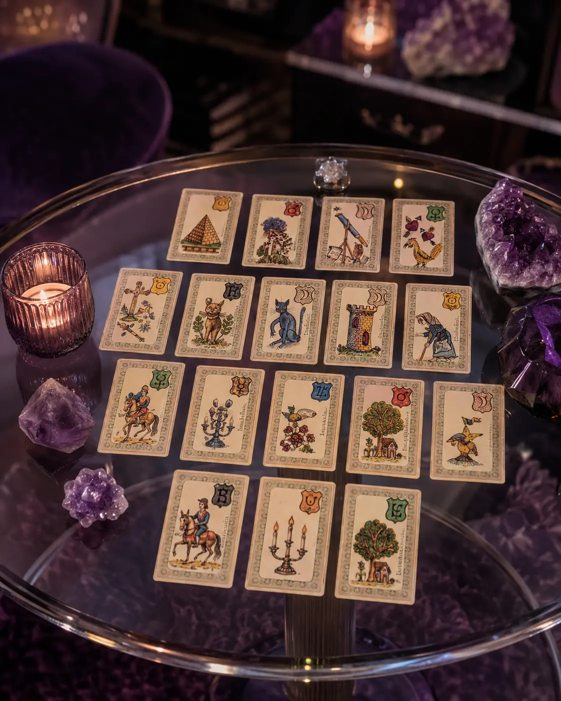 Disposition de cartes de l’Oracle de Belline lors d’une consultation, image d’origine