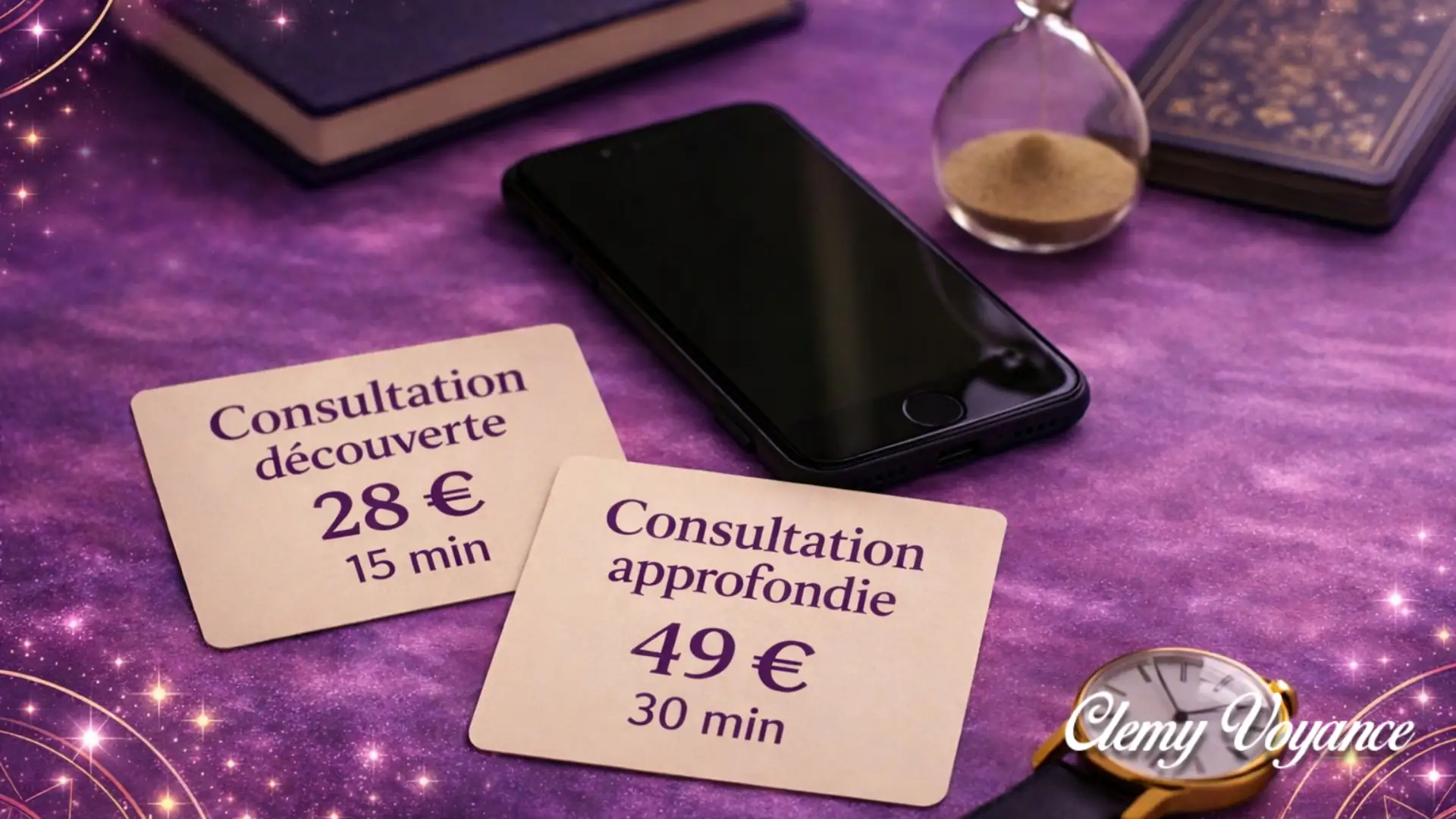 Tarifs fixes pour une consultation de voyance avec Clémy : 28€ et 49€