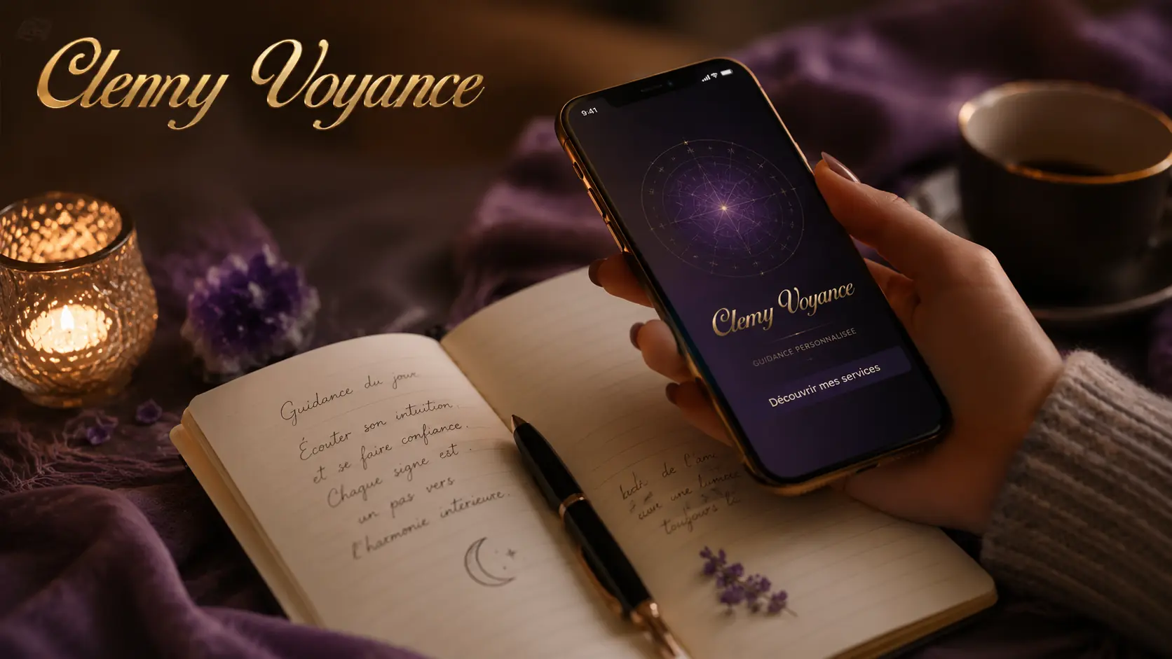 Téléphone, carnet et bougie pour une consultation de voyance à distance.