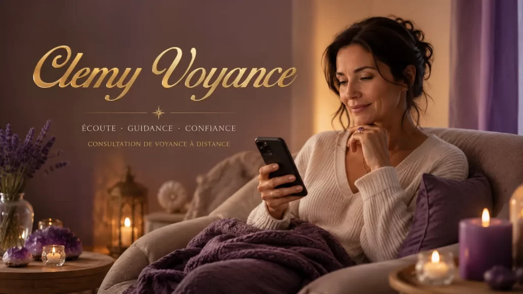 Femme au téléphone dans une consultation de voyance apaisante
