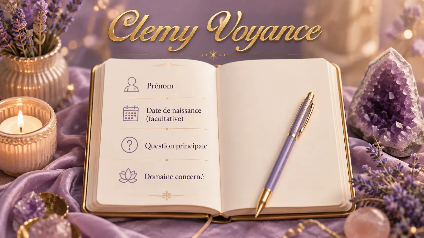 Carnet listant les informations utiles à transmettre pendant une consultation de voyance.