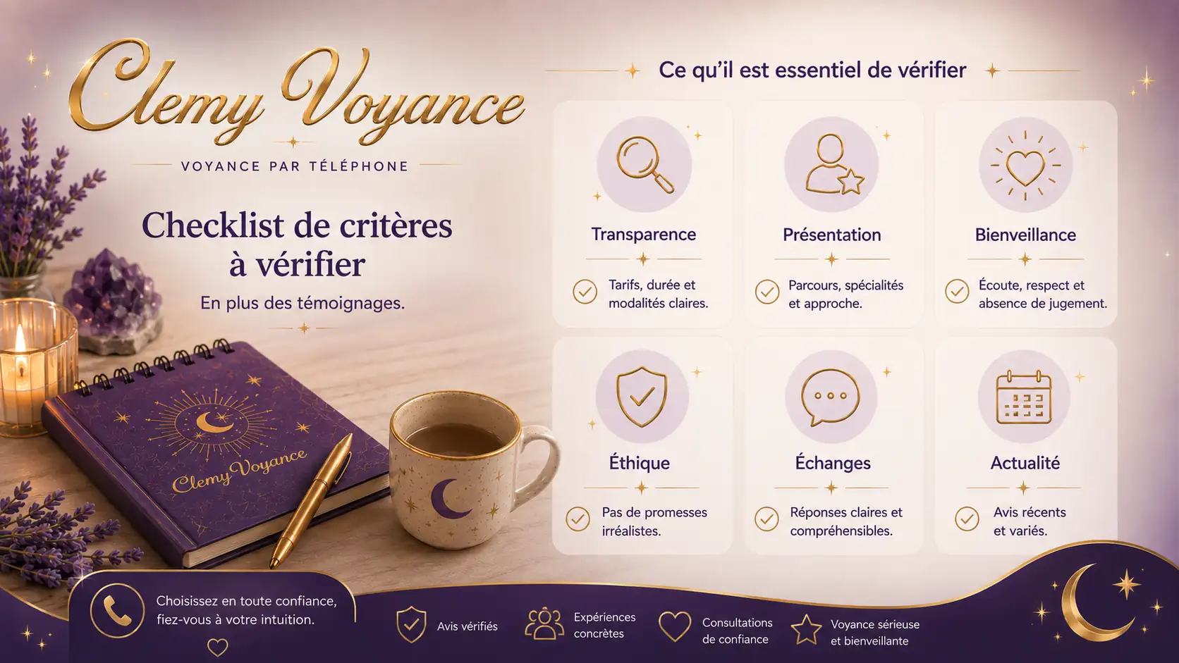 Checklist de critères à vérifier en plus des témoignages de voyance.