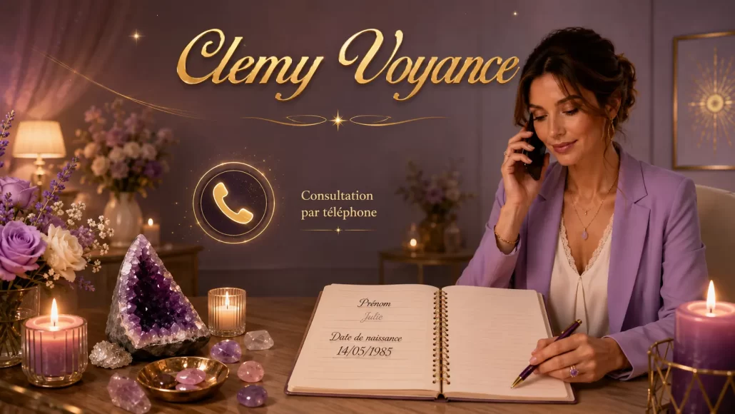 Une femme au téléphone avec une voyante fiable par téléphone en lui ayant indiqué son prénom et sa date de naissance.